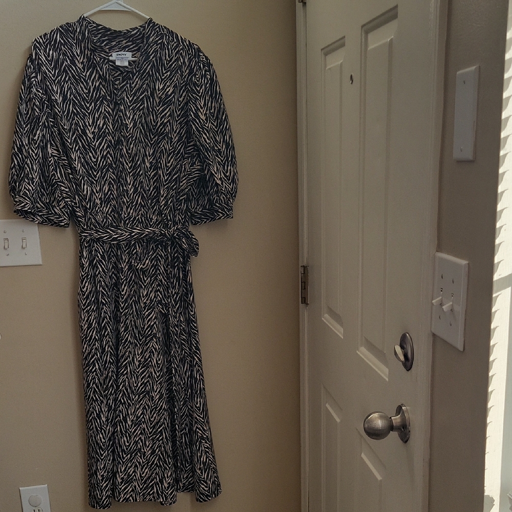 DKNY Black and Tan Print  Dress